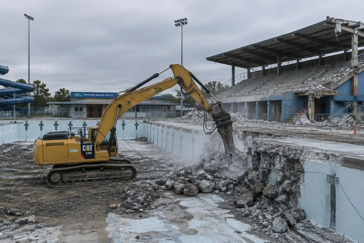Mechanical demolition of the 35m outdoor pool at Beenleigh Aquatic Centre